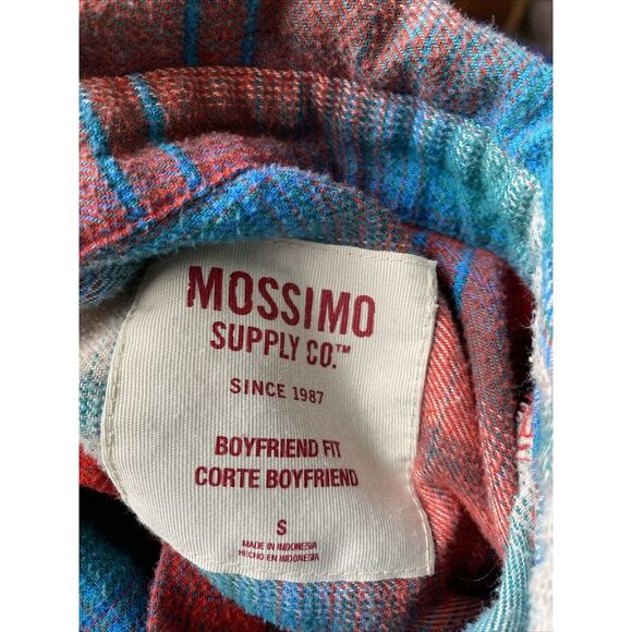 Mossimo Supply Co. Women's Small Plaid Button Boyfriend Red Green Flannel Top - Picture 3 of 4